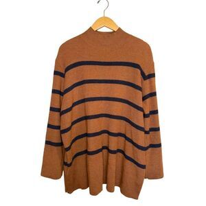NOM Maternity Sarabeth Stripe Tunic Sweater Size XL Brown Navy Stripe Nursing